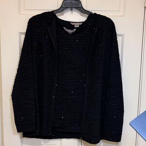 TanJay Black Textured Top Set with Subtle Sequin Sparkle